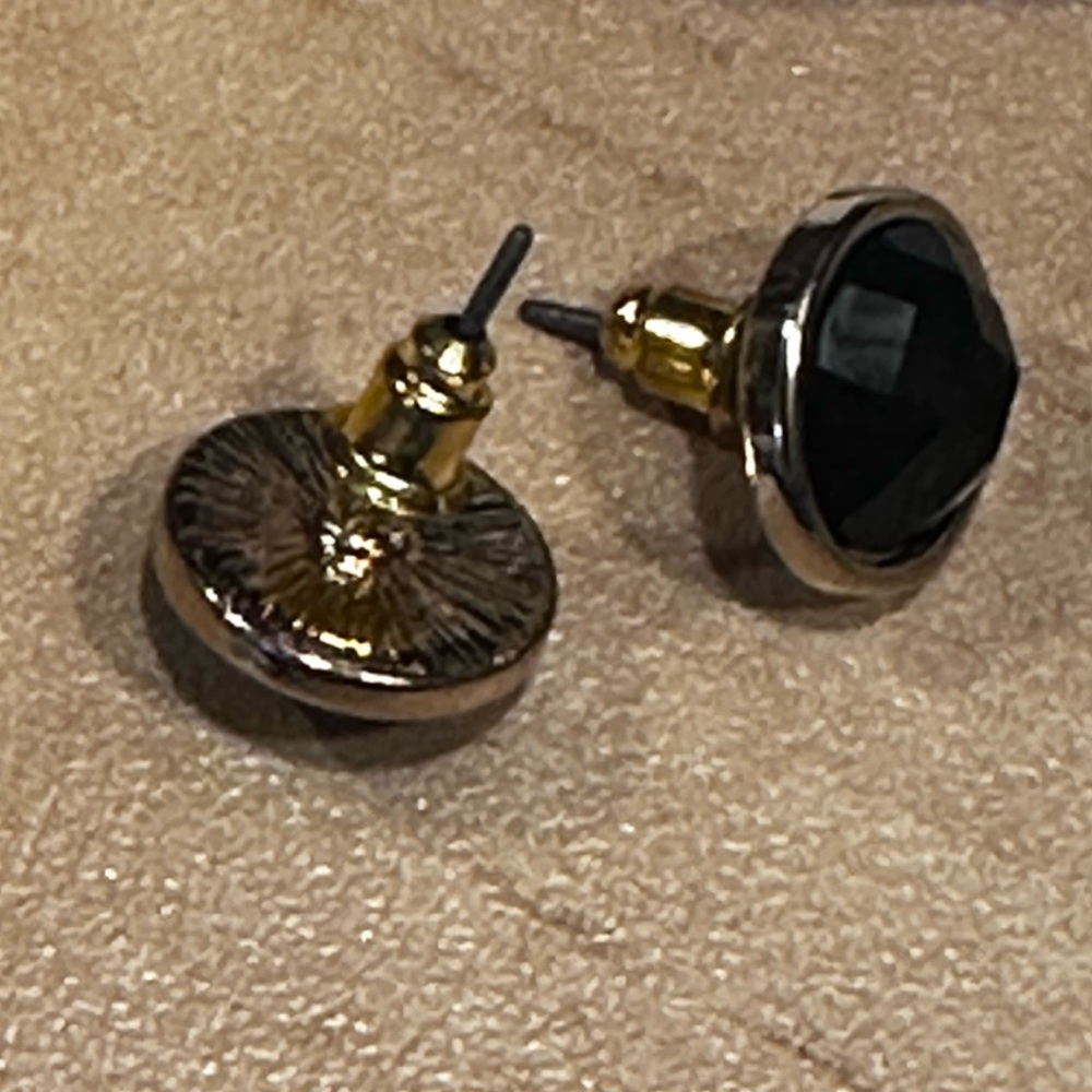 Gold and Black Stud Earrings - Picture 5 of 6